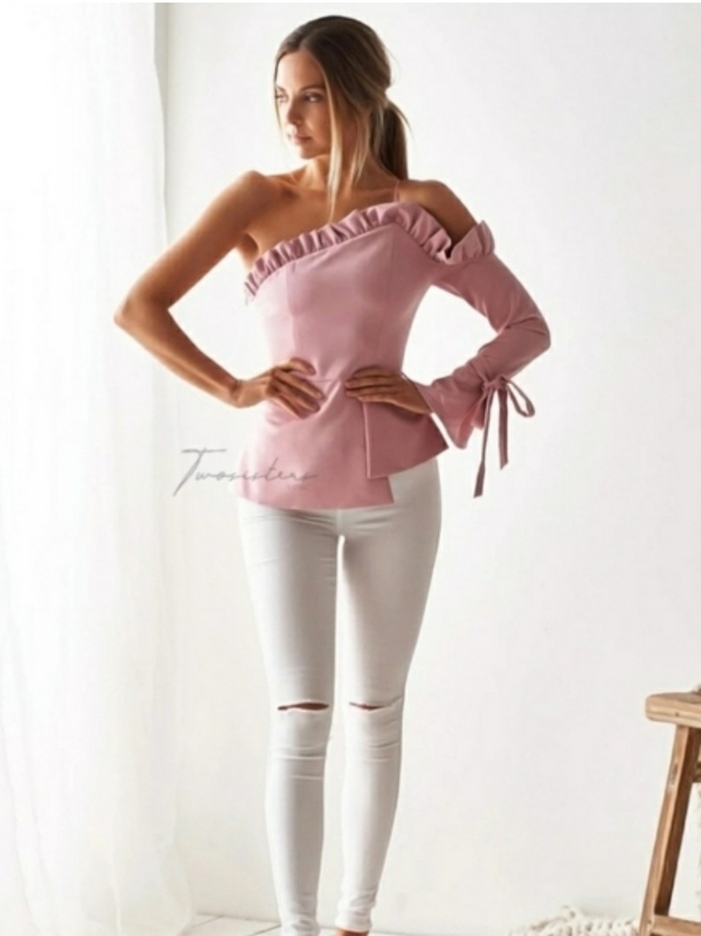 Two Sisters One-Shoulder Ruffle Peplum Top - Picture 3 of 16